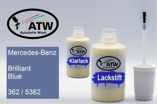 Mercedes-Benz, Brilliant Blue, 362 / 5362: 20ml Lackstift + 20ml Klarlack - Set, von ATW Autoteile West.